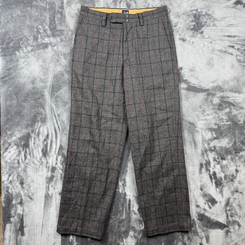 Gap Trousers Mens 32x32 Gray Plaid Wool Blend Windowpane Straight Leg Pants